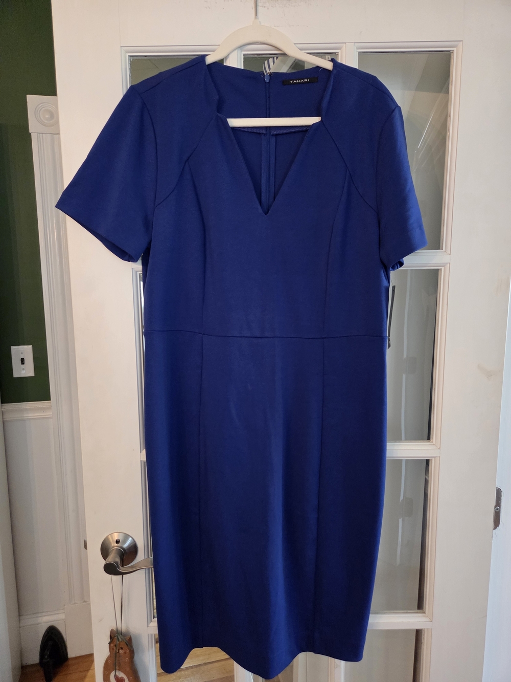 Tahari Cobalt V-Notch Midi Sheath Dress - Size 14